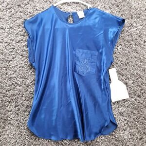 Delicates Blouse Shirt Women Small Blue Satin Sleeveless Lightweight‎